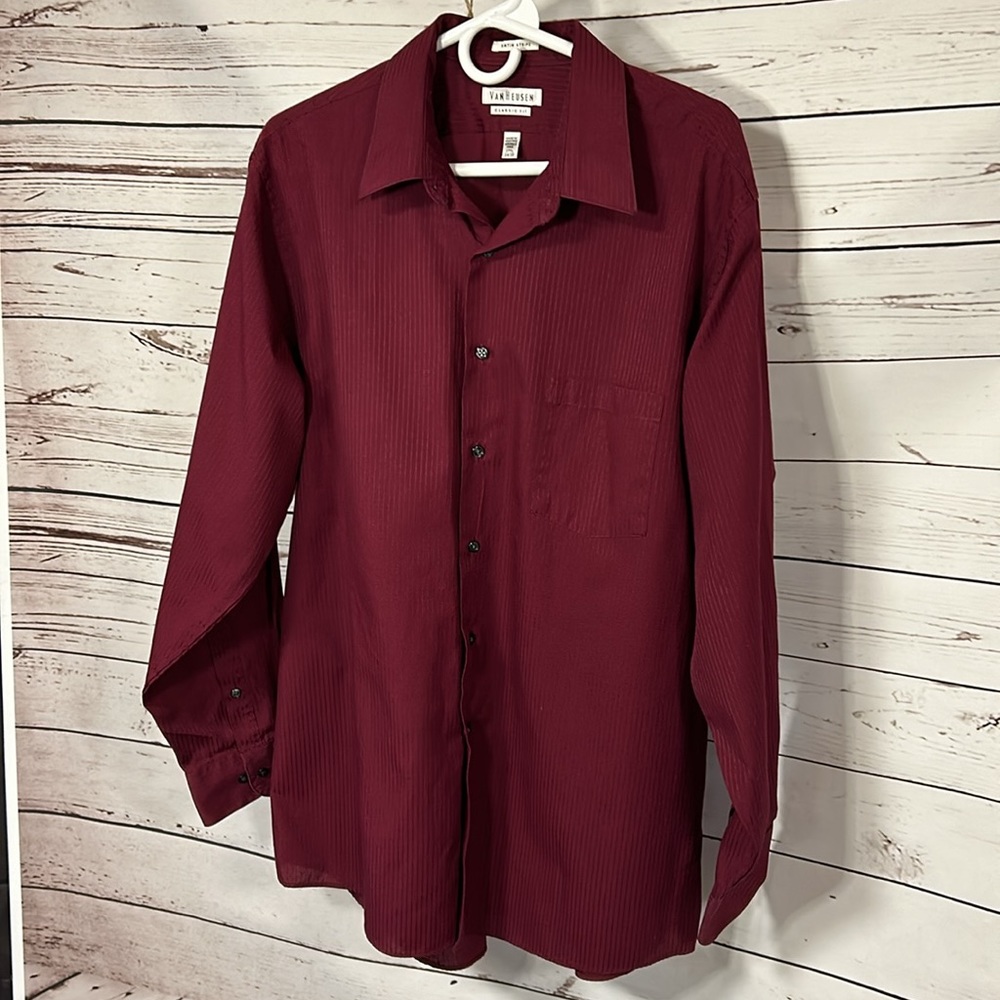Van Heusen satin stripe men’s dress shirt 17 1/2 34/35, wine red